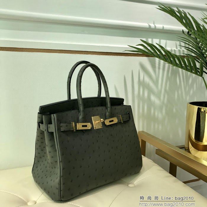 HERMES愛馬仕 鉑金包 Birkin 30 南非原產KK級鴕鳥皮 頂級工藝 手縫蠟線 時尚手提肩背包  Ama1418